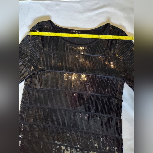 Theory Black Sequin 3/4 Length Long Sleeve Shift Dress Medium Like New - Picture 8 of 10